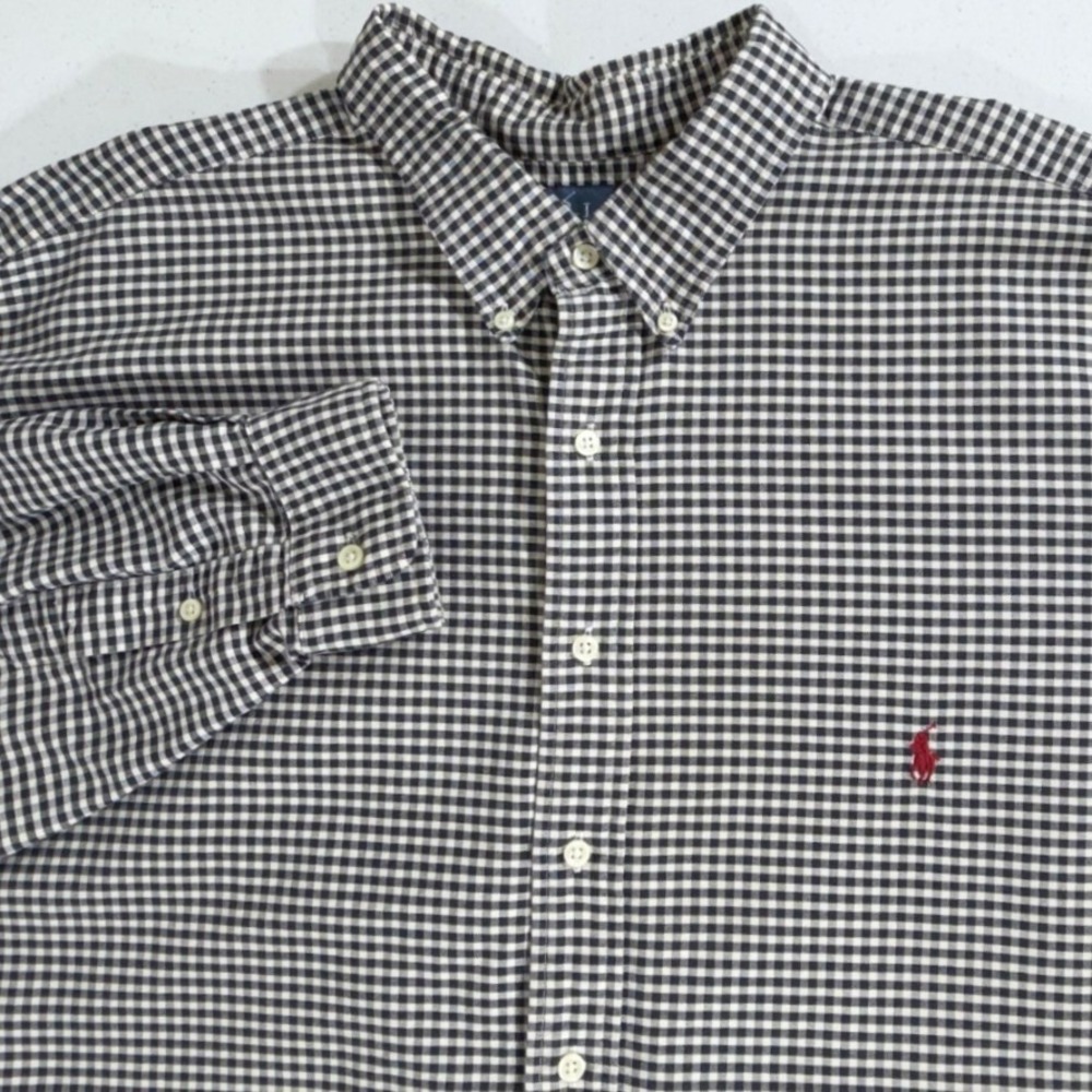 Ralph Lauren Button Down Shirt 3XLT Navy Cream Gingham Classic Fit Preppy Office